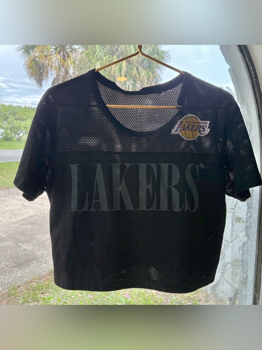 Lakers Black Mesh Crop Jersey - Women's Team Tee